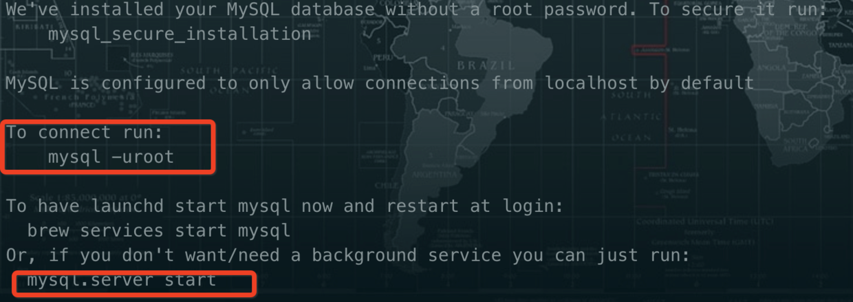 Homebrew 安装 MySQL 完成后的终端输出提示