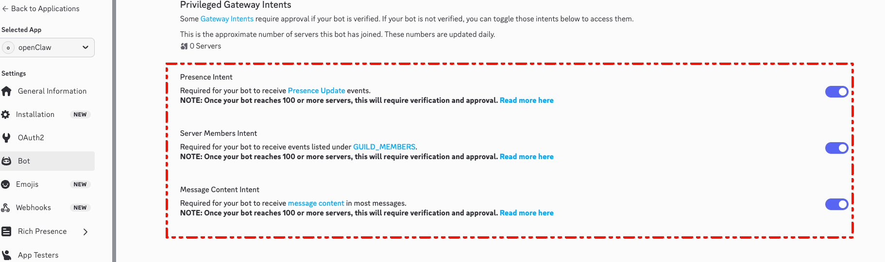 创建 Discord 应用