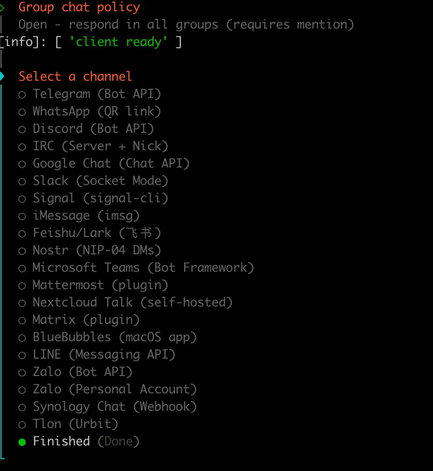 完成 channel 配置