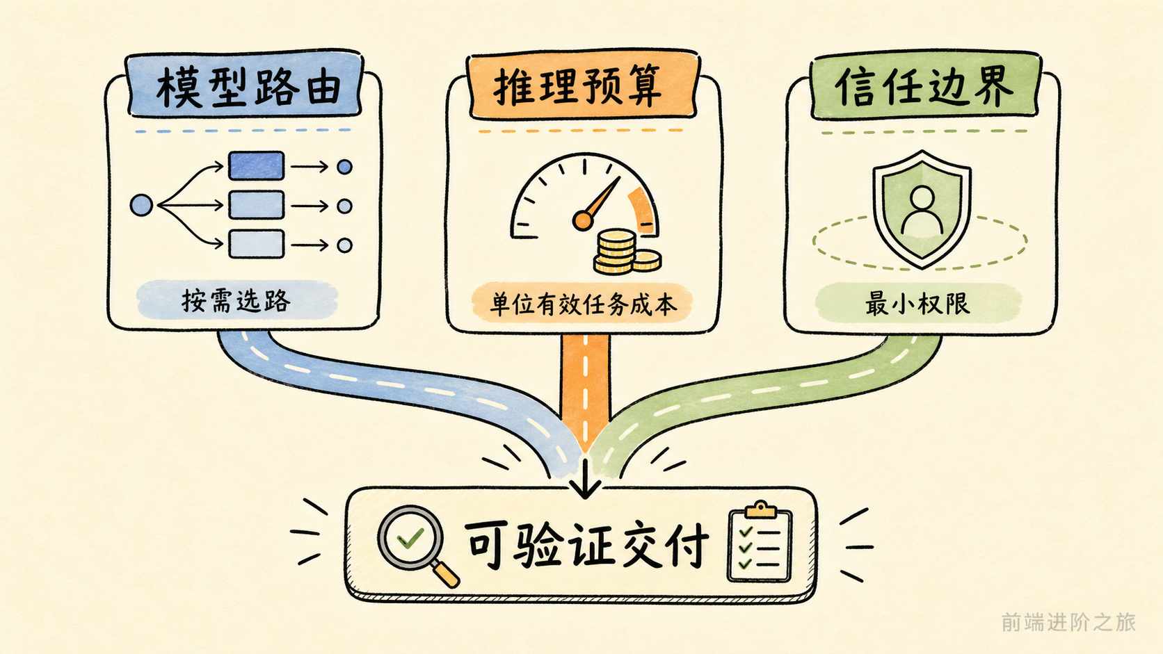 模型路由、推理预算与信任边界汇入可验证交付的三条 AI 工程主线
