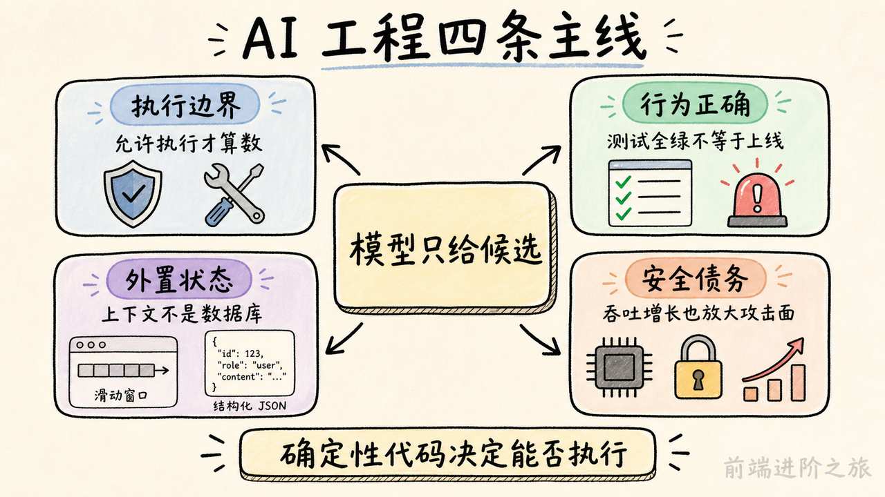AI 工程四条主线：执行边界、行为正确、外置状态与安全债务