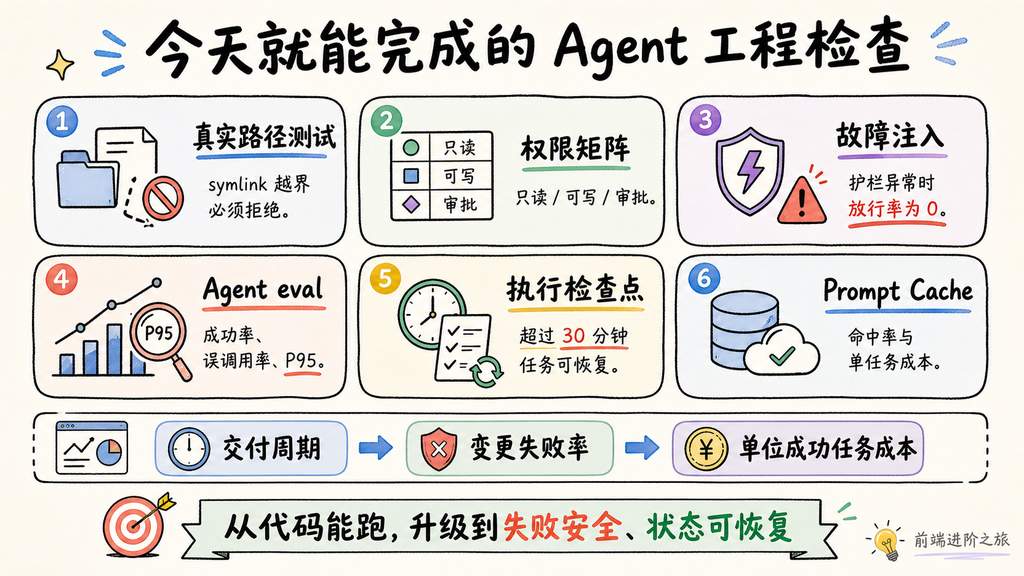 程序员可立即执行的真实路径测试、权限矩阵、故障注入、Agent eval 和状态恢复检查