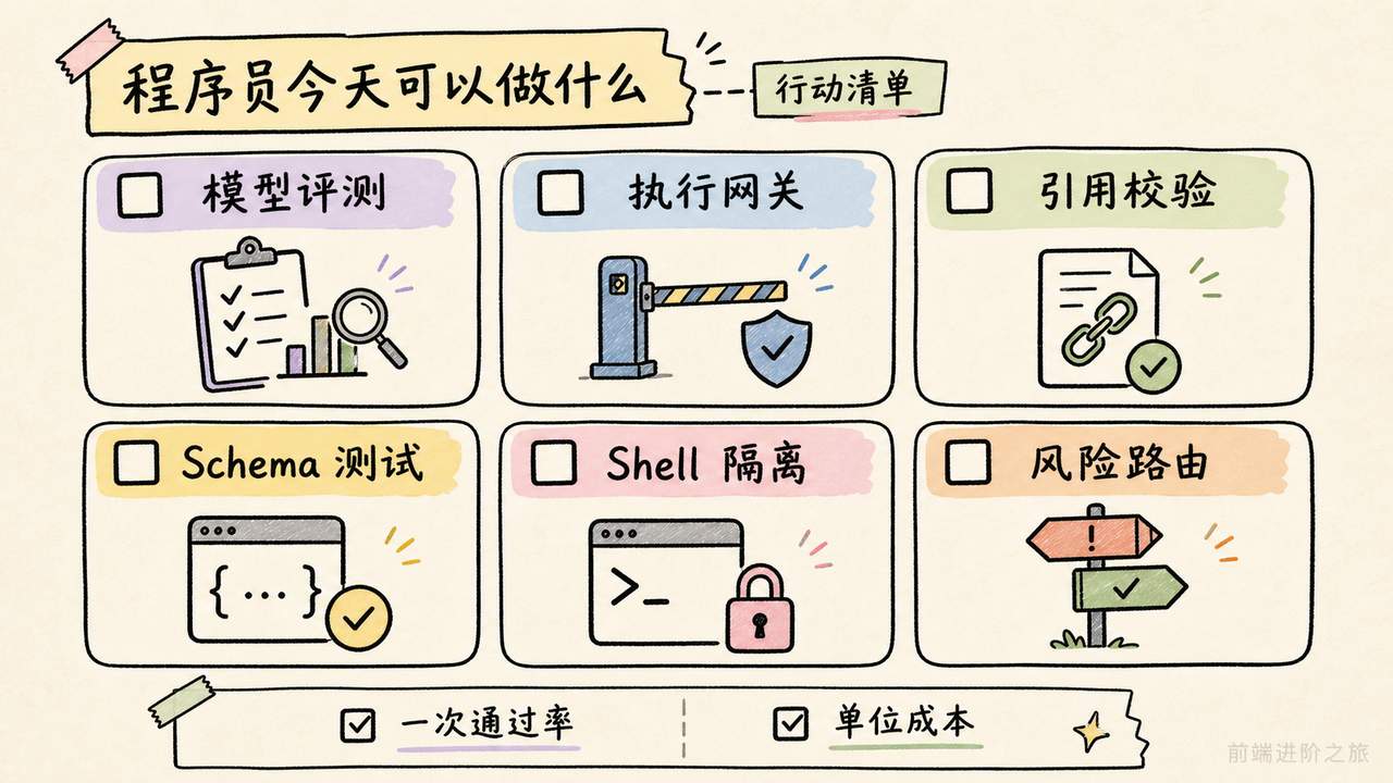 程序员可执行的模型评测、执行网关、引用校验、Schema 测试、Shell 隔离和风险路由清单