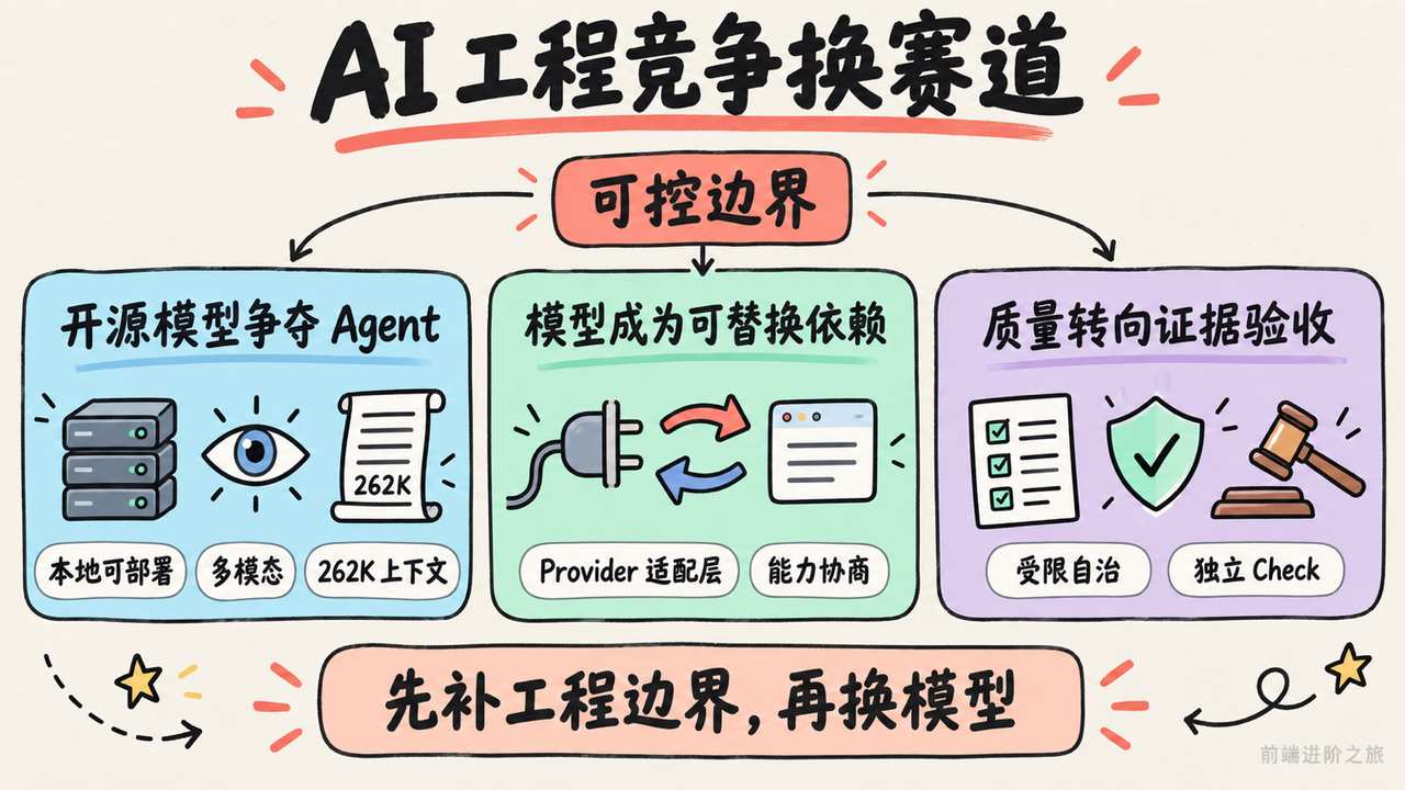 AI 工程竞争从模型能力转向可控边界、可替换依赖与证据验收