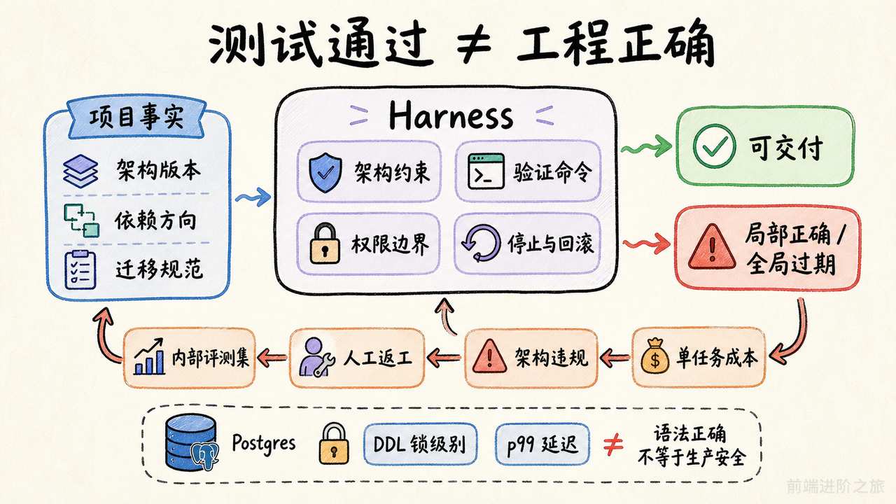 Harness Engineering 用架构约束、验证命令、权限边界与回滚形成工程闭环