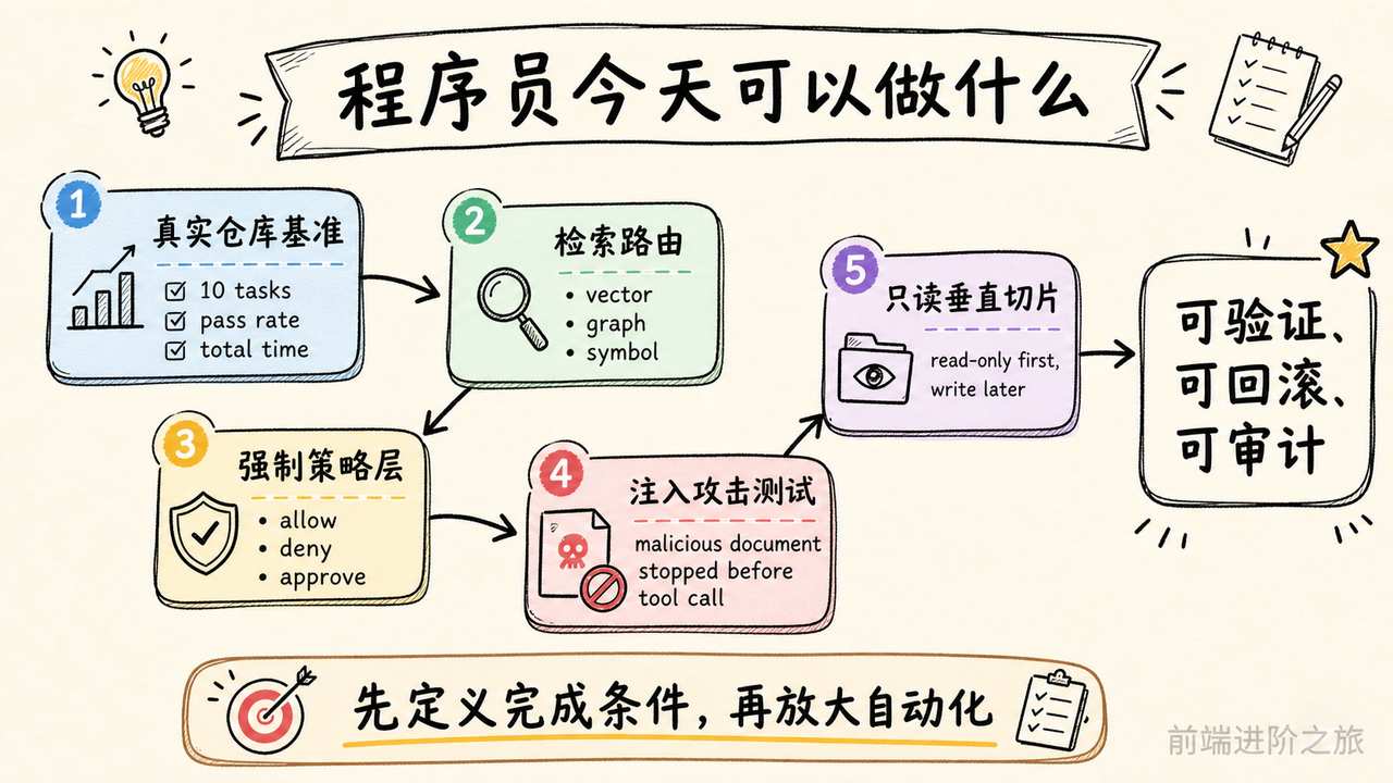 程序员建立真实仓库基准、检索路由、策略层、注入测试和只读切片的行动清单