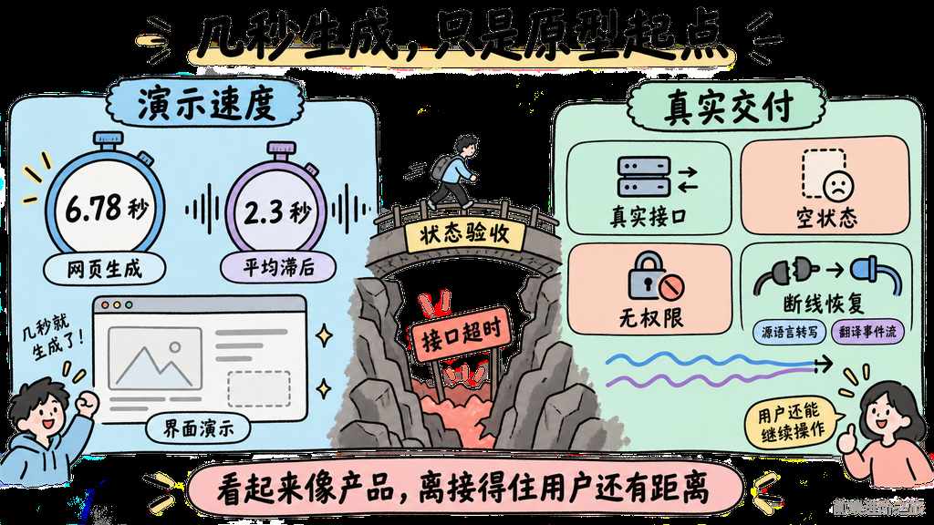 网页生成与翻译演示还需通过真实接口、空状态、无权限和断线恢复验收