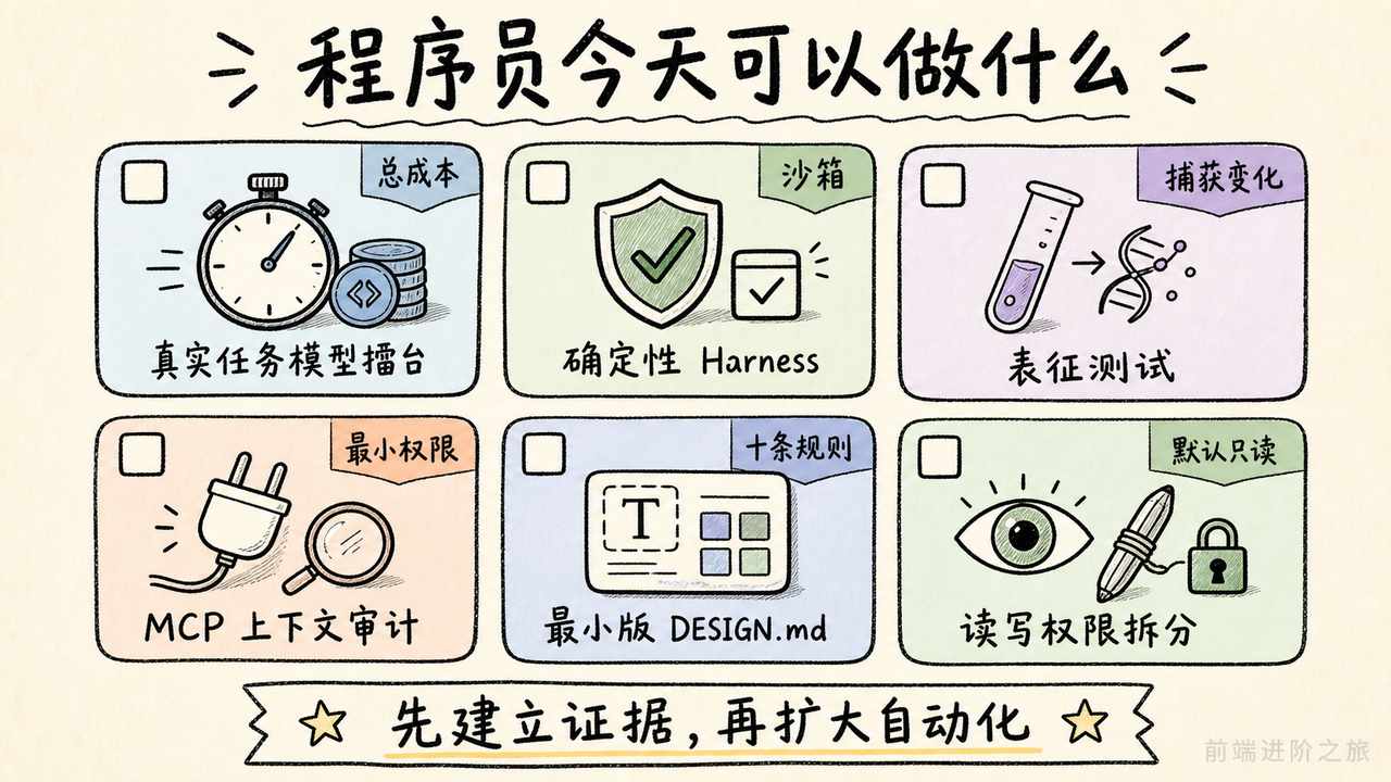 程序员一天内可启动的模型擂台、Harness、测试、MCP 审计、设计规范与权限拆分清单