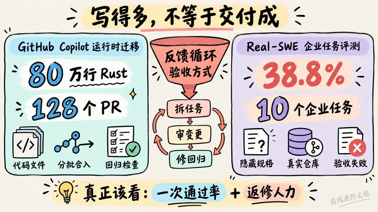 80 万行 Rust 与企业任务 38.8% 完成率对比，强调反馈循环和验收方式