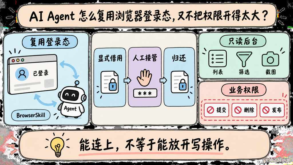 BrowserSkill 复用登录态、显式借用、人工接管与业务写权限边界