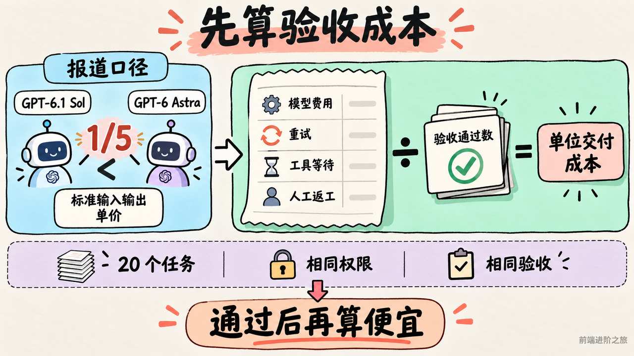 报道中的标准 token 单价五分之一,不能直接推出验收任务成本五分之一;应对同一批任务核算总成本。
