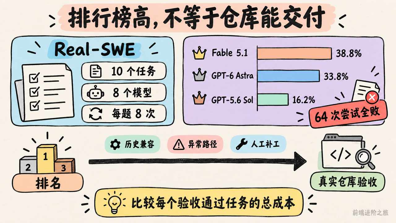 Real-SWE 小样本成绩与真实仓库验收总成本对比