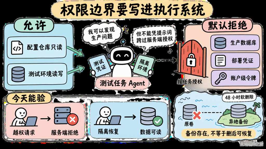 测试任务 Agent、生产数据库、部署凭证与异地备份的权限边界图