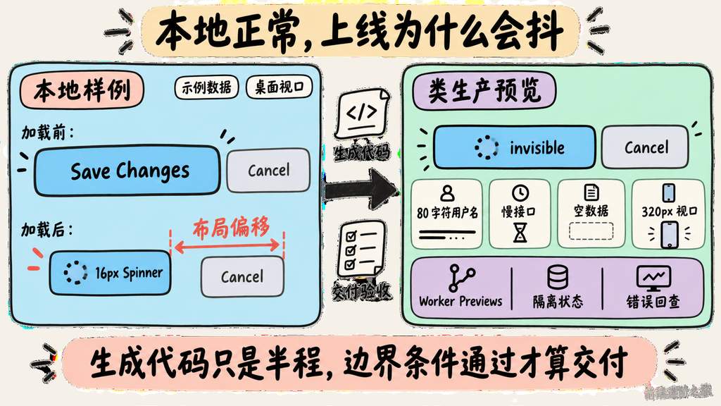 AI 生成的 CSS 需要在加载状态、长文本、小屏和分支预览中验证布局稳定性