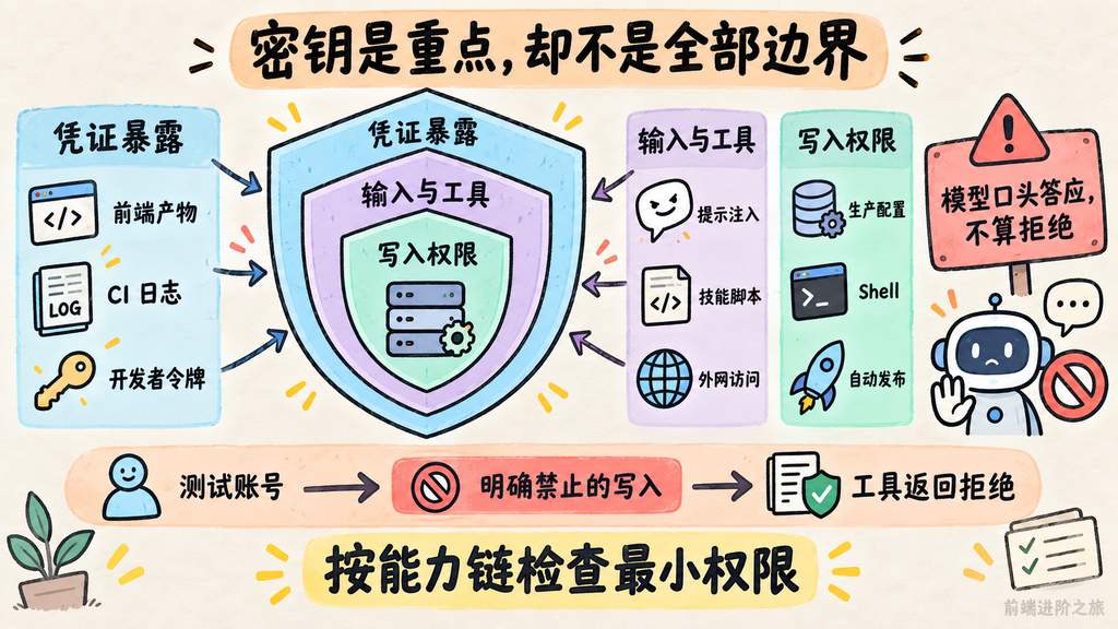 Agent 凭证、输入工具与外部写入权限的多层安全边界