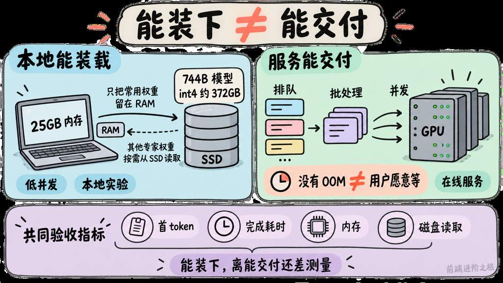 本地 SSD 装载大模型和线上 GPU 推理服务的交付边界对比图
