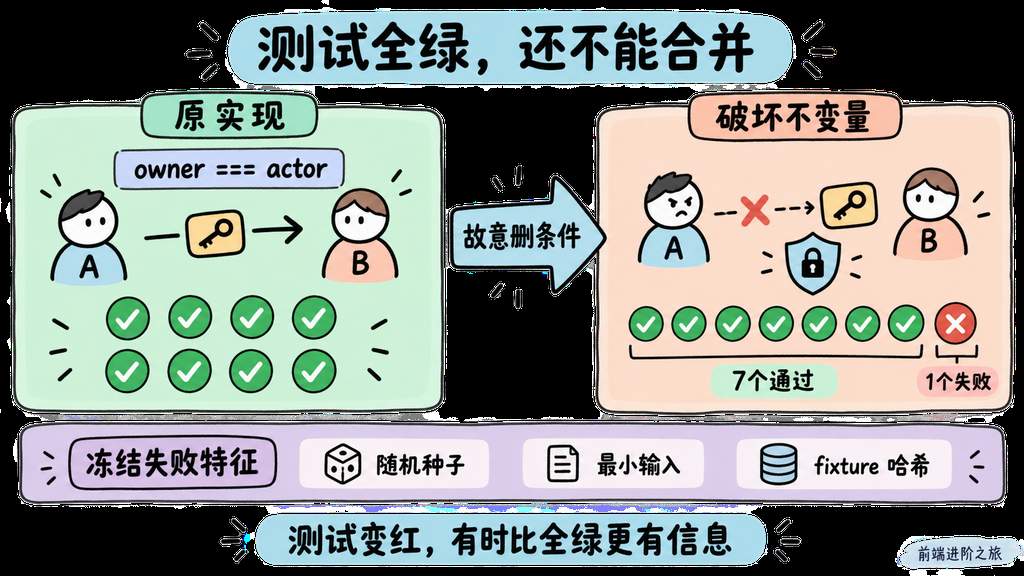故意破坏业务不变量验证测试是否真正保护关键条件