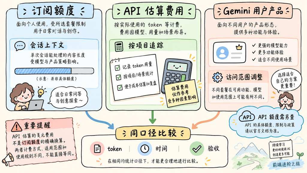 订阅额度、API 估算费用与 Gemini 用户产品的区别