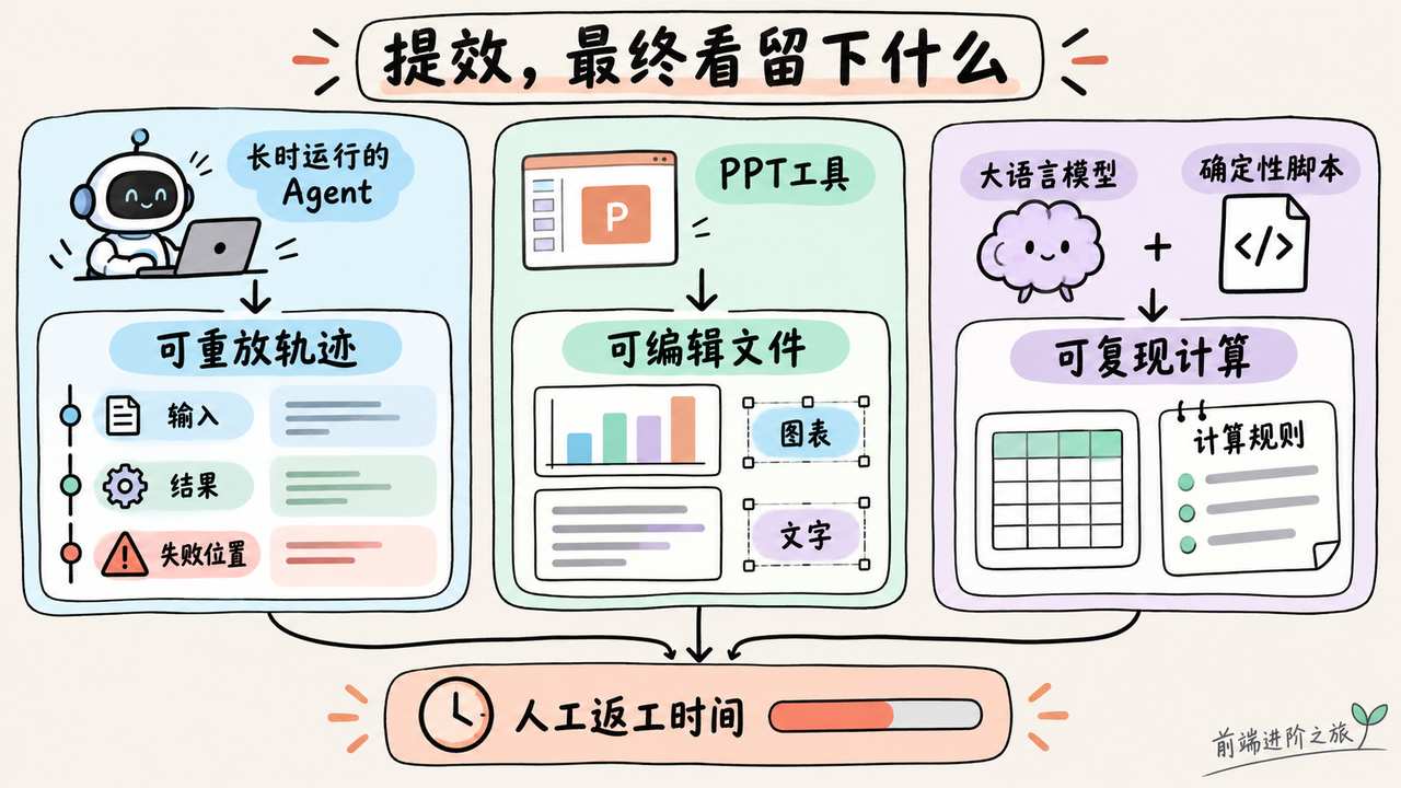 长程 Agent 与办公提效应看可重放轨迹、可编辑文件、可复现计算和返工时间