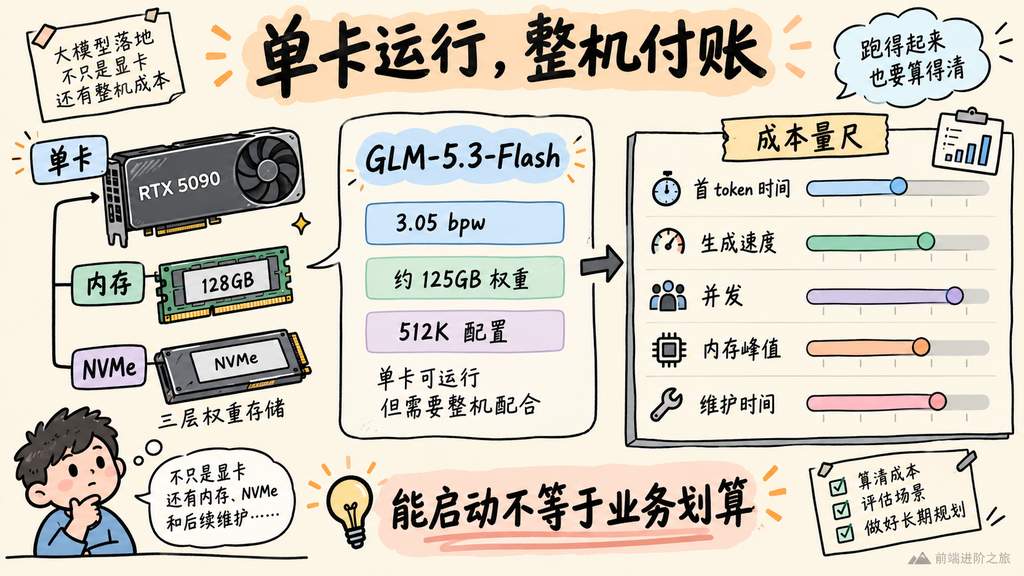 单卡本地推理还依赖内存和 NVMe，需测首 token、并发及维护时间计算整机成本