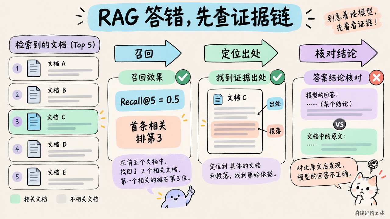 RAG 答错先看召回、证据排名、段落出处与结论核对