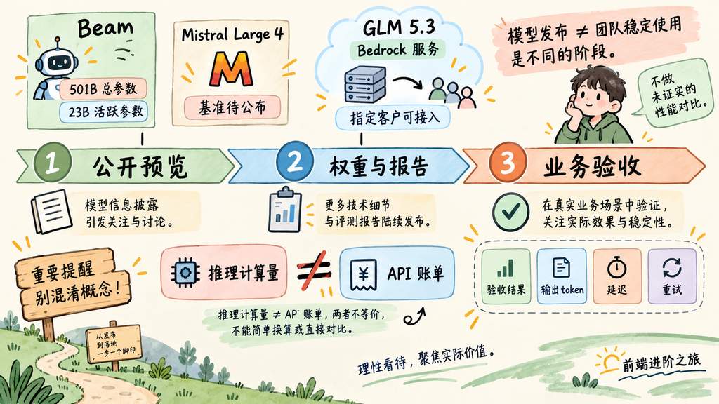 模型公开预览、权重发布和业务验收的三个阶段
