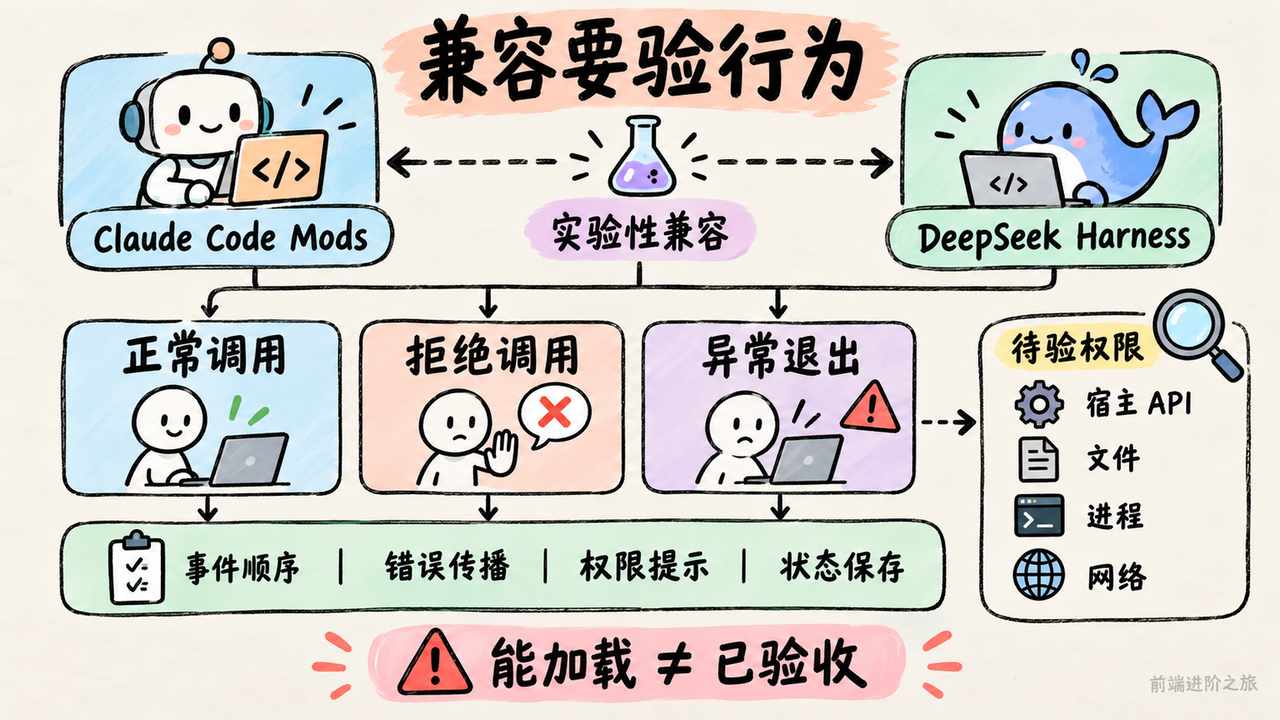 实验性 Mods 兼容需要核对正常、拒绝和异常路径的行为与权限；加载成功不足以证明安全可用